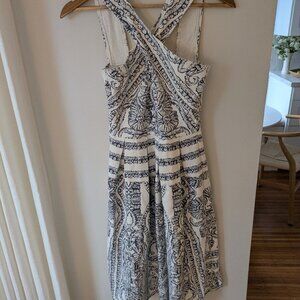 Elliatt Portion Blue Ivory Criss Cross Midi Dress